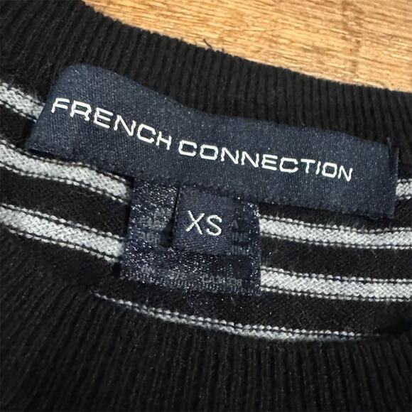 French Connection Gigot Sleeve XS Black Striped Pullover Sweater Office Comfort - Picture 3 of 8